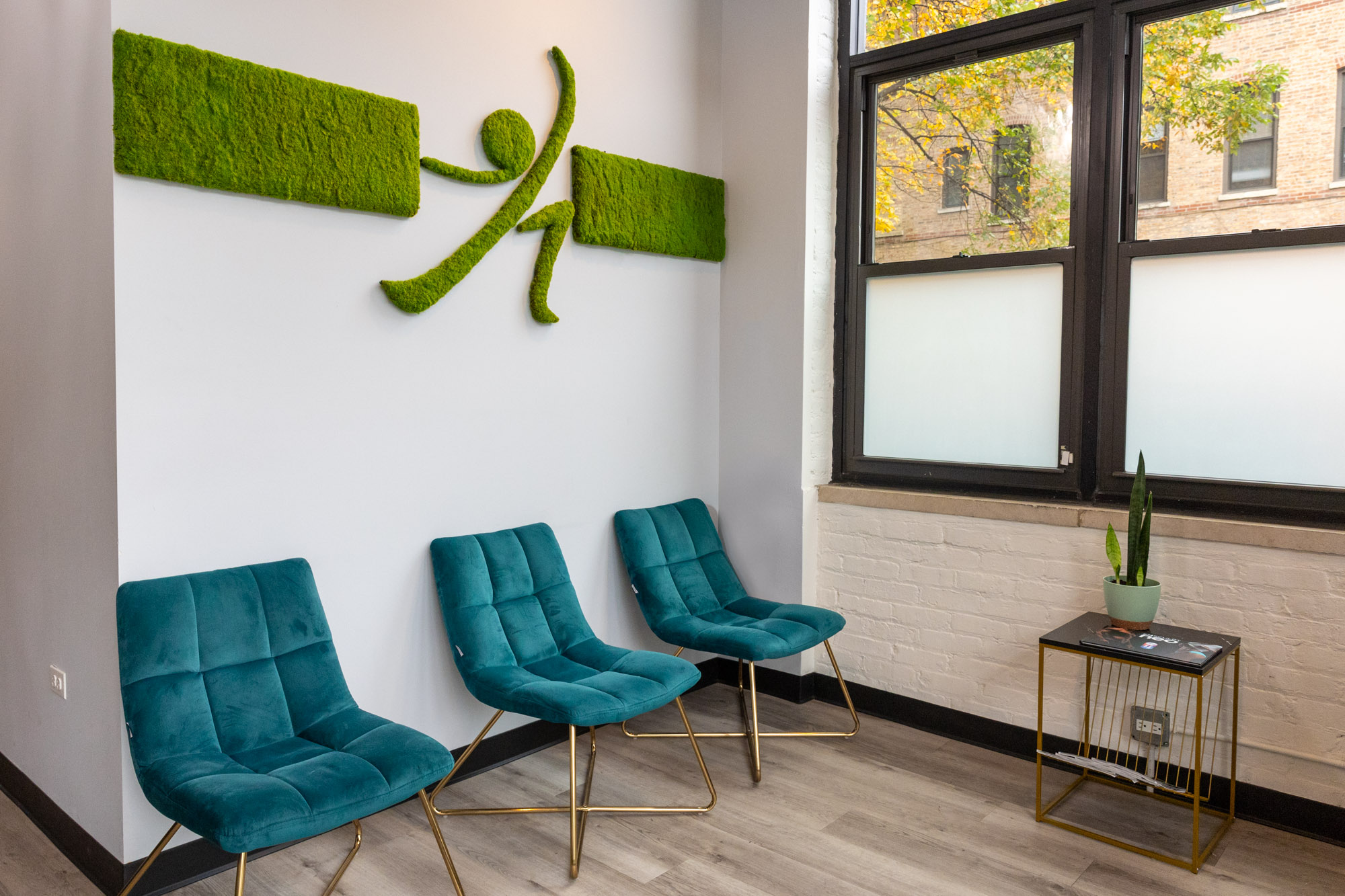 The lobby of Balanced Flow where you can get sore neck relief near Bucktown.